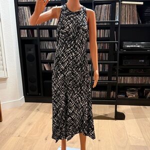 DKNY Black and White Abstract Midi Dress